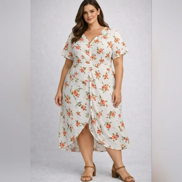 New Glory Plus Size Floral Tunic Top 2X White Button Front Boho - Picture 1 of 13